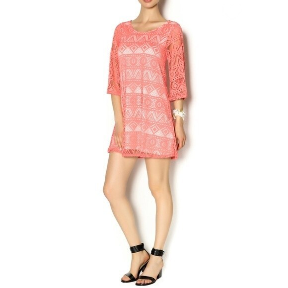 12PM by Mon Ami pink printed lace mini dress size large - Picture 1 of 7